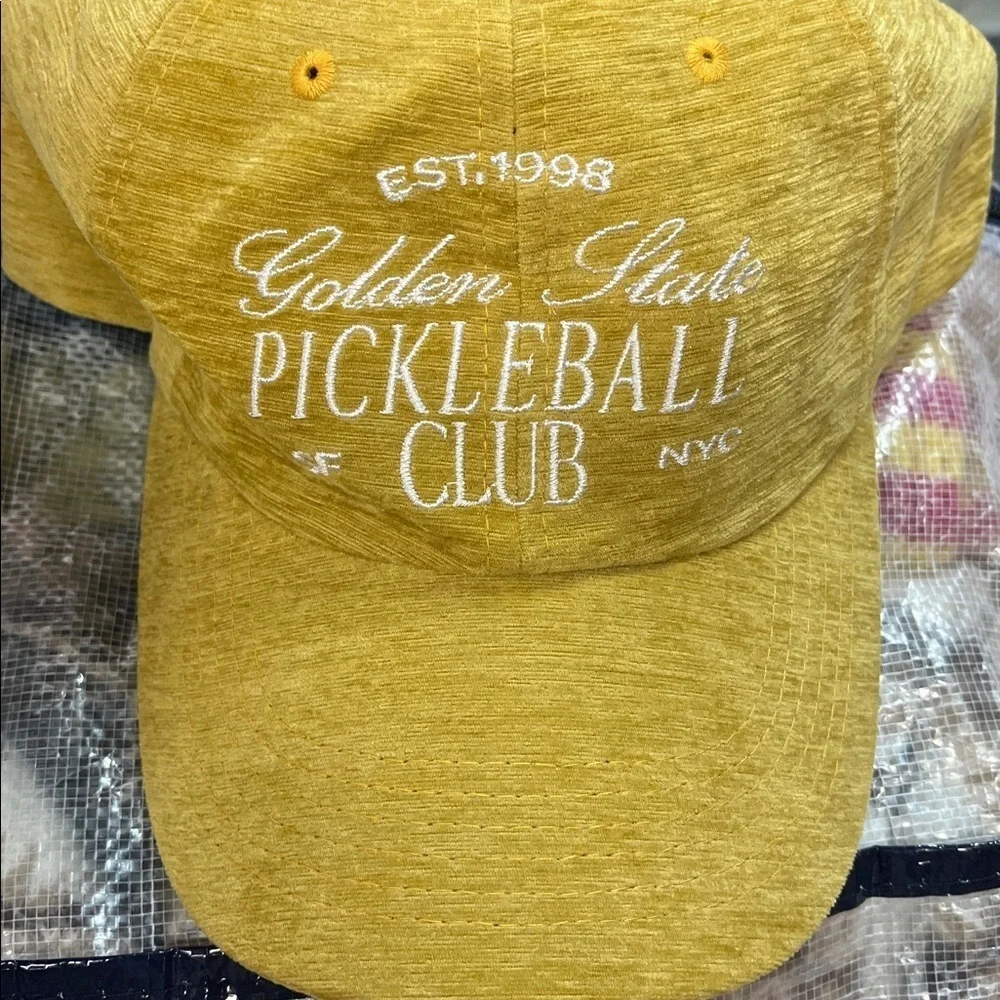 Anthropologie Pickleball Yellow Baseball Cap with White Embroidery